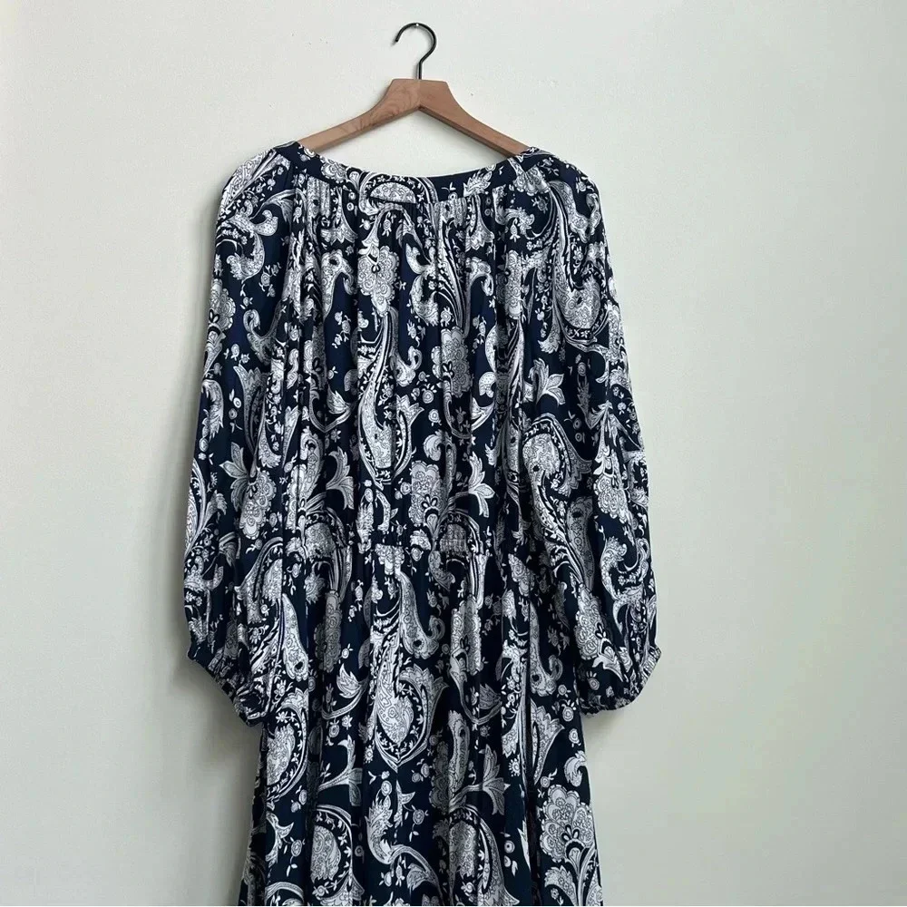 TALBOTS FLOUNCE HEM MIDI DRESS IN BLUE/WHITE PAISLEY 3X Tiered Modest Workwear - Picture 9 of 12